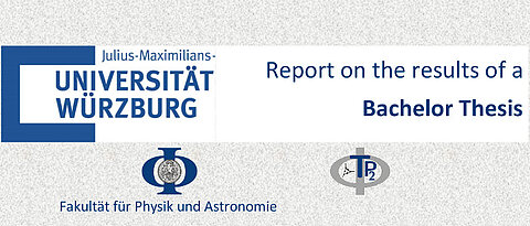 Logos von der Uni WÜ, TP2 und Physik Fakultät + Überschrift "Report on the results of a Bachelor Thesis"