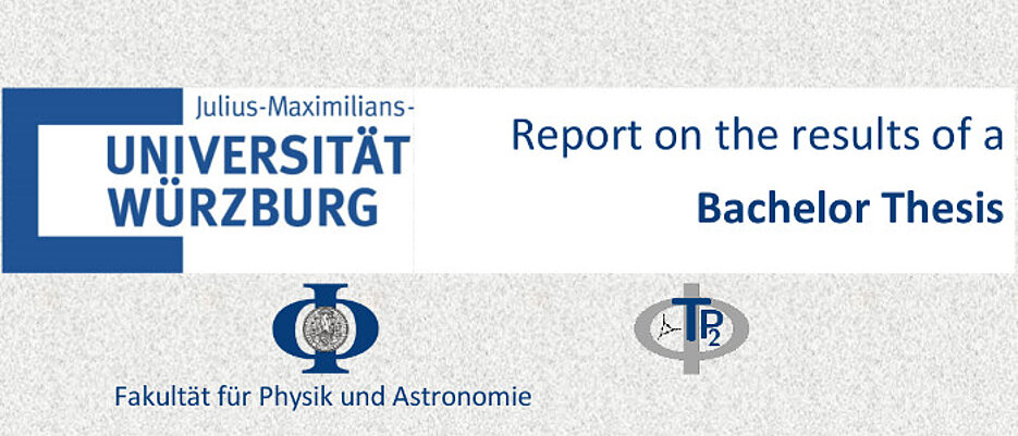 Logos von der Uni WÜ, TP2 und Physik Fakultät + Überschrift "Report on the results of a Bachelor Thesis"