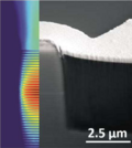 Electric field simulation and SEM image of an electrically contacted micropillar 