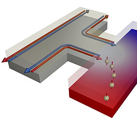 Die Randströme eines topologischen Isolators dienen als Quelle für spin-polarisierte Elektronen. Grafik: Luis Maier