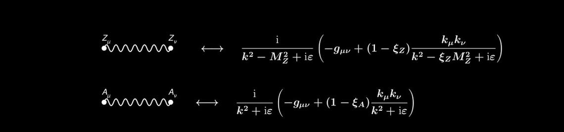 Propagator-Formeln, 2 Zeilen, weiß auf schwarz
